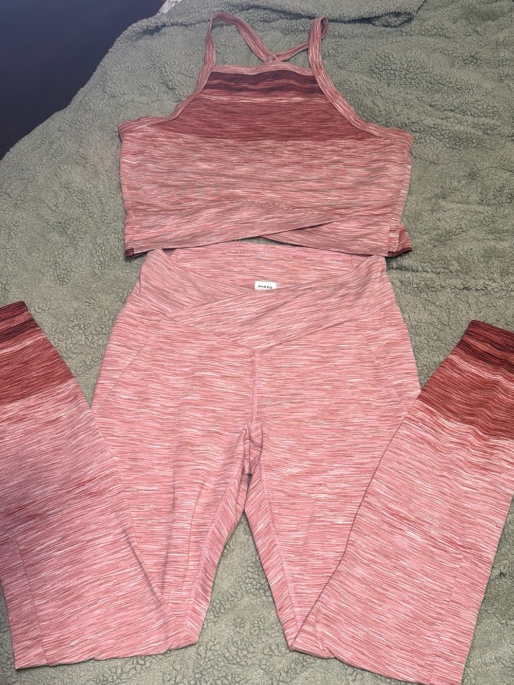 Prana Seamless Pink Space-Dye Leggings & Crop Tank Set